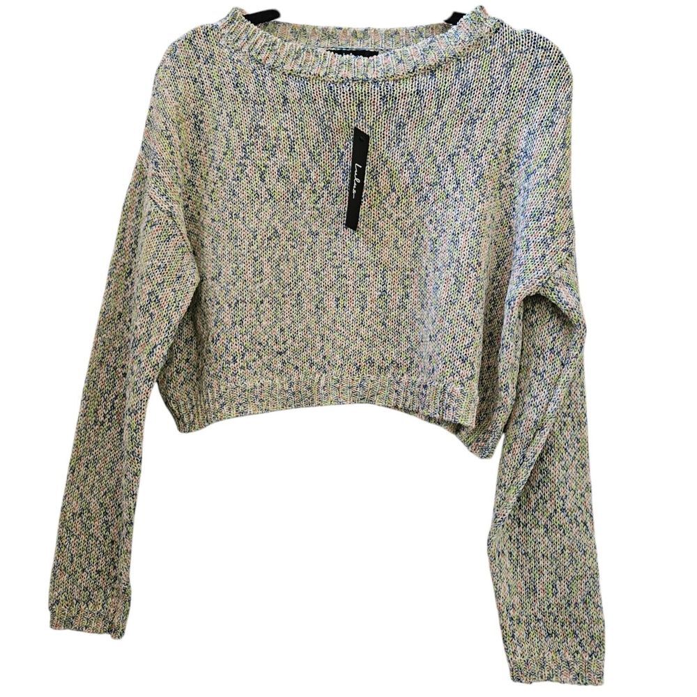Lulus Throughout the Seasons Green Multi Knit Pullover Sweater sz XS Cropped NEW